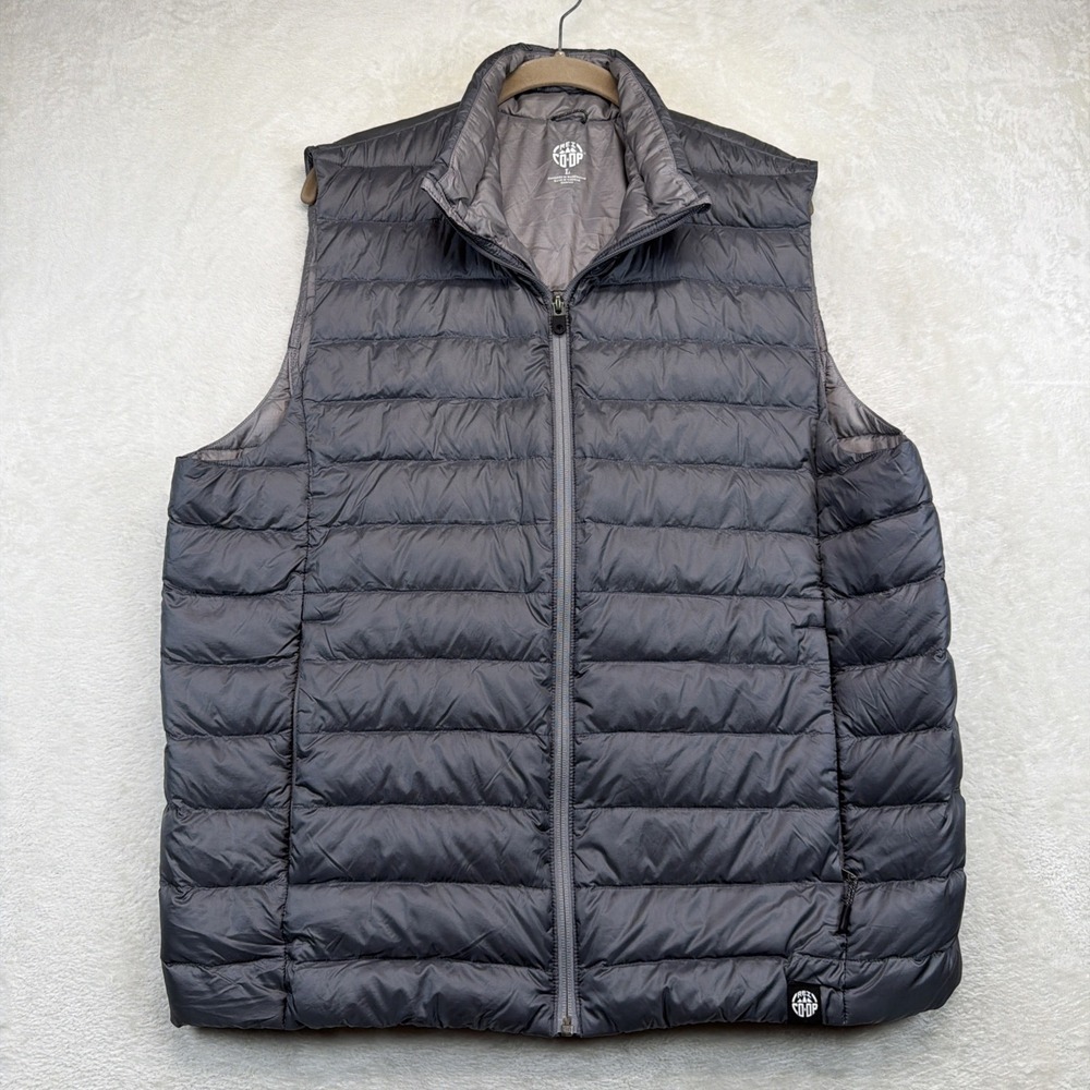 REI Co-op Men's Down Puffer Vest Large Gray Packable Lightweight Hiking